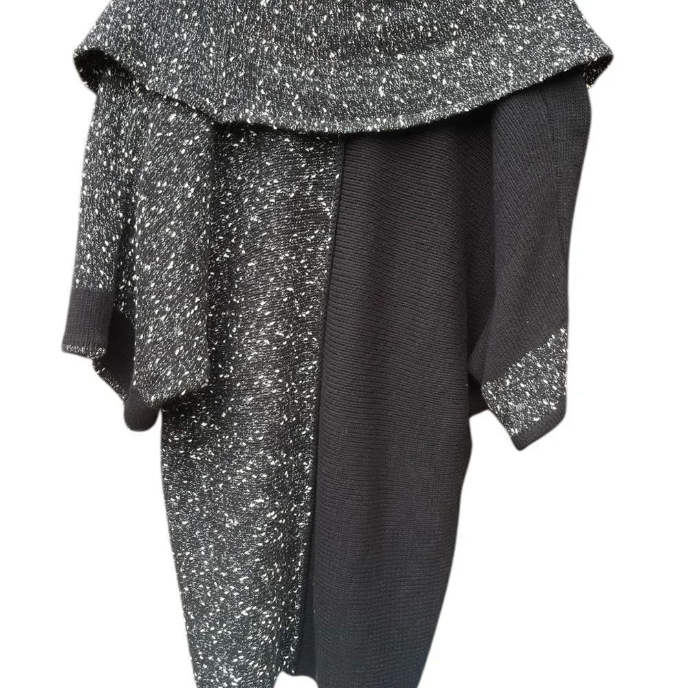 Style&Co Stylish Black and Gray Knit Poncho - Picture 3 of 5